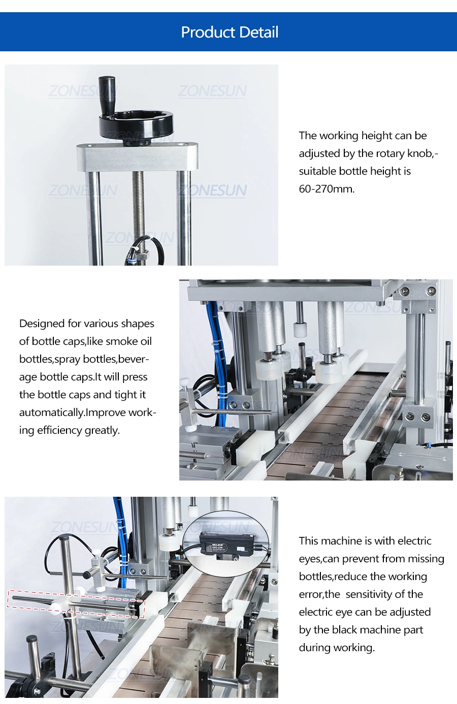 Zonesun Pneumatic Vial Desktop Screw Automatic Glass Screw Perfume Pet Plastic Round Bottle Capping Machines