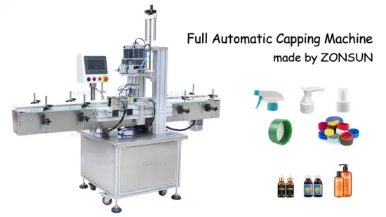 Zonesun Botellas de vidrio redondas cuadradas de plástico neumáticas Máquina taponadora de botellas automática con tornillo desinfectante para manos